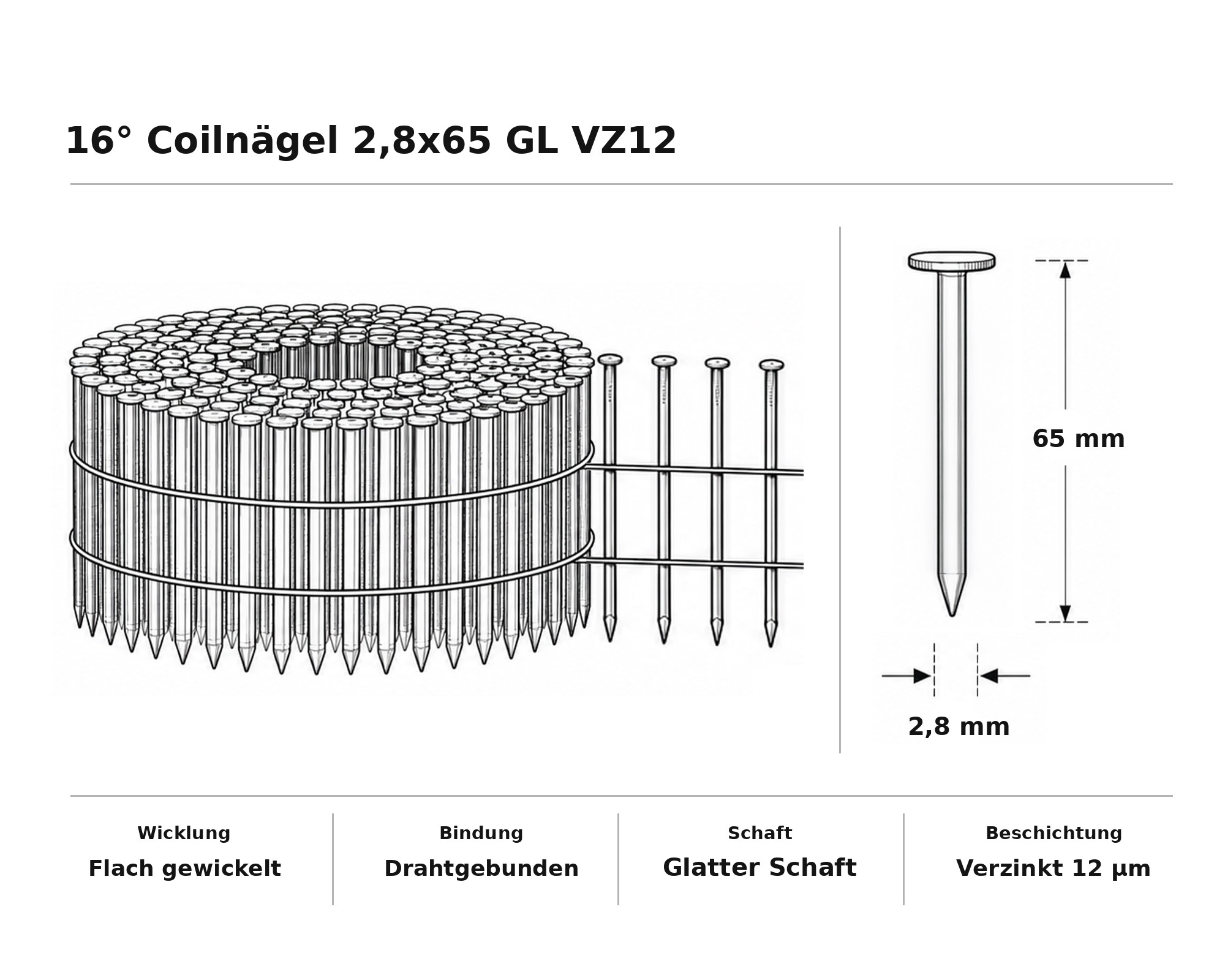16° Coilnägel 2,8x65 GL VZ12