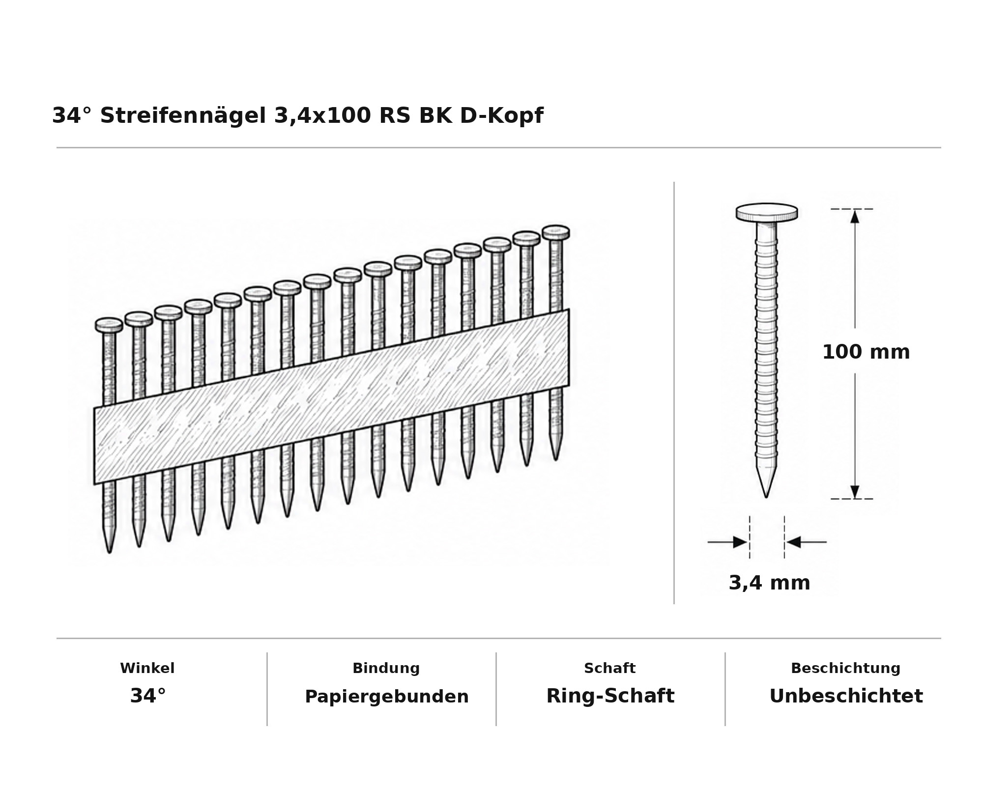 34° Streifennägel 3,4x100 RS BK D-Kopf