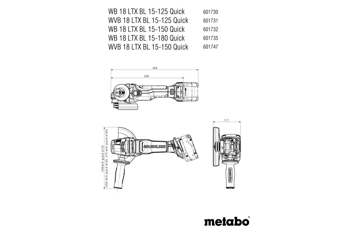 Metabo Akku-Winkelschleifer WB 18 LTX BL 15-180 Quick