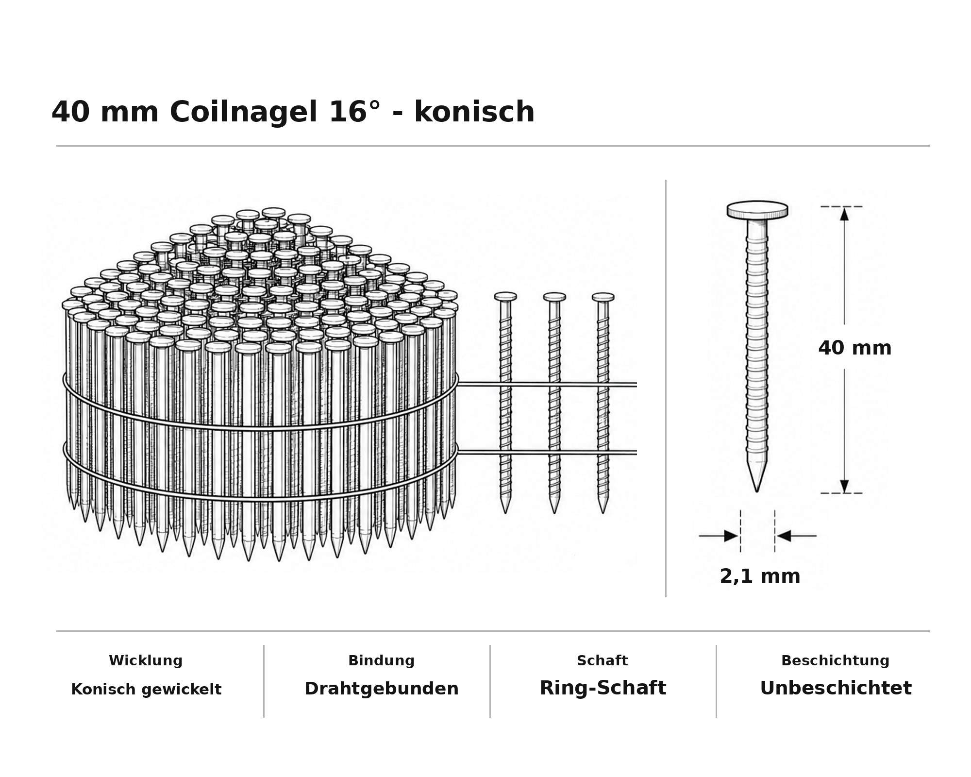 40 mm Coilnagel 16° - konisch