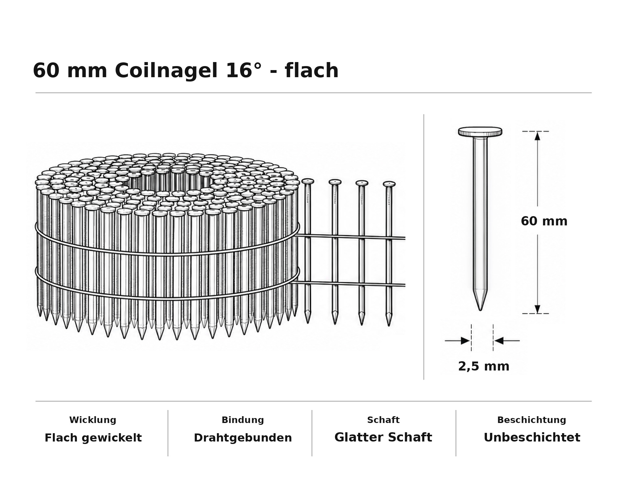 60 mm Coilnagel 16° - flach