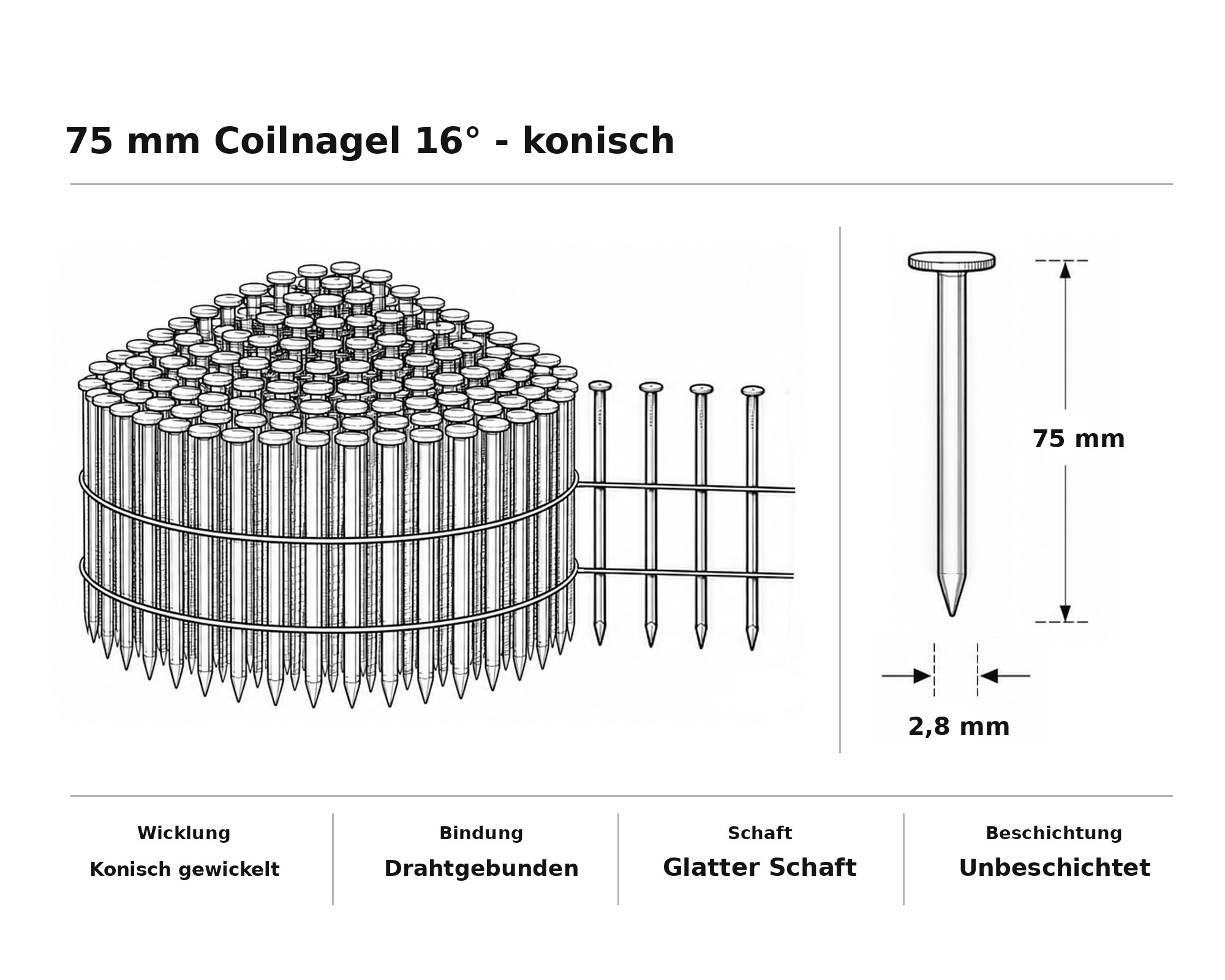 75 mm Coilnagel 16° - konisch