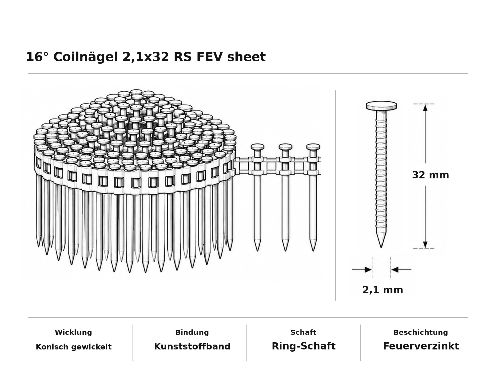 16° Coilnägel 2,1x32 RS FEV sheet