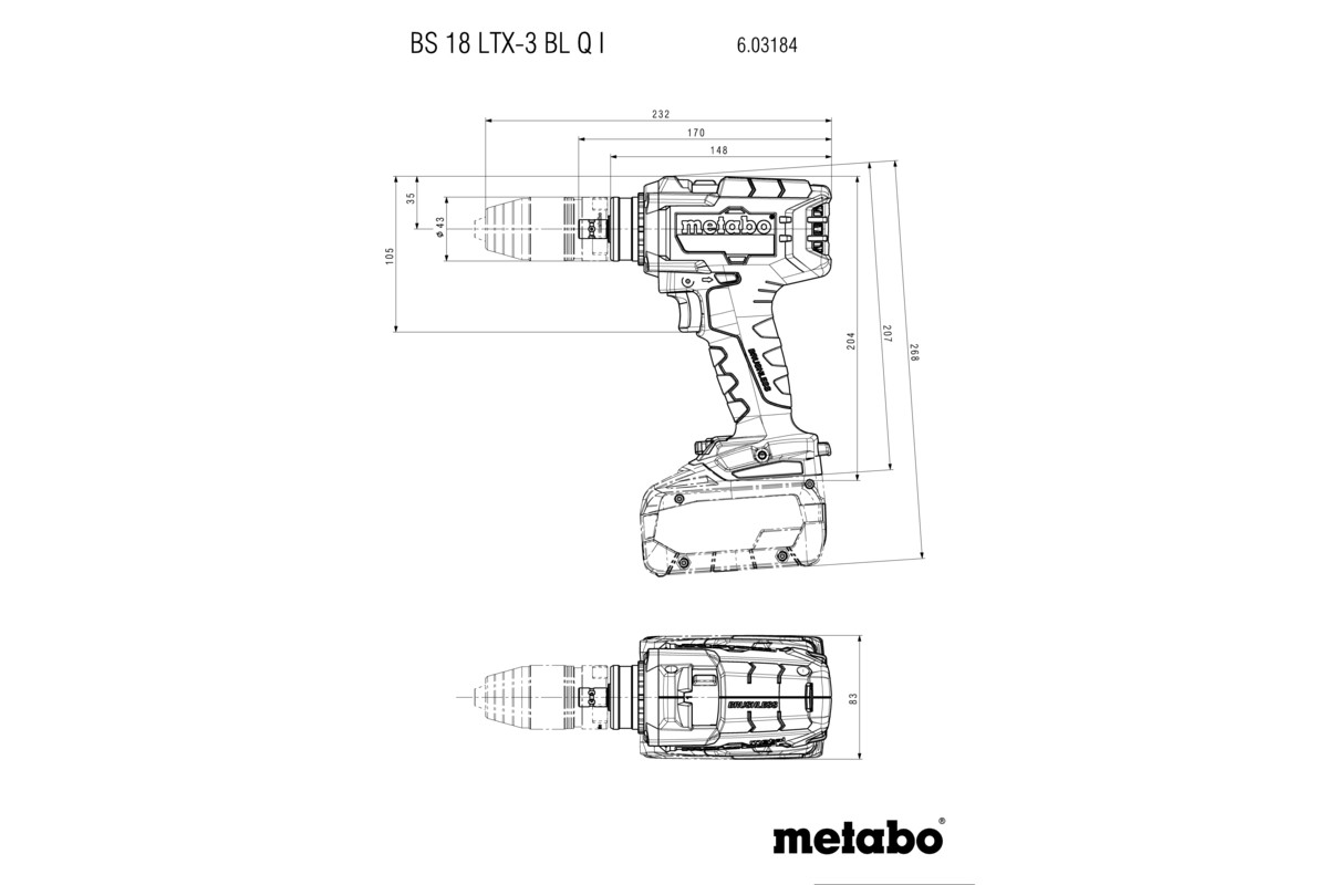 Metabo Akku-3-Gang-Bohrschrauber BS 18 LTX-3 BL Q I (ohne Akku, Karton)