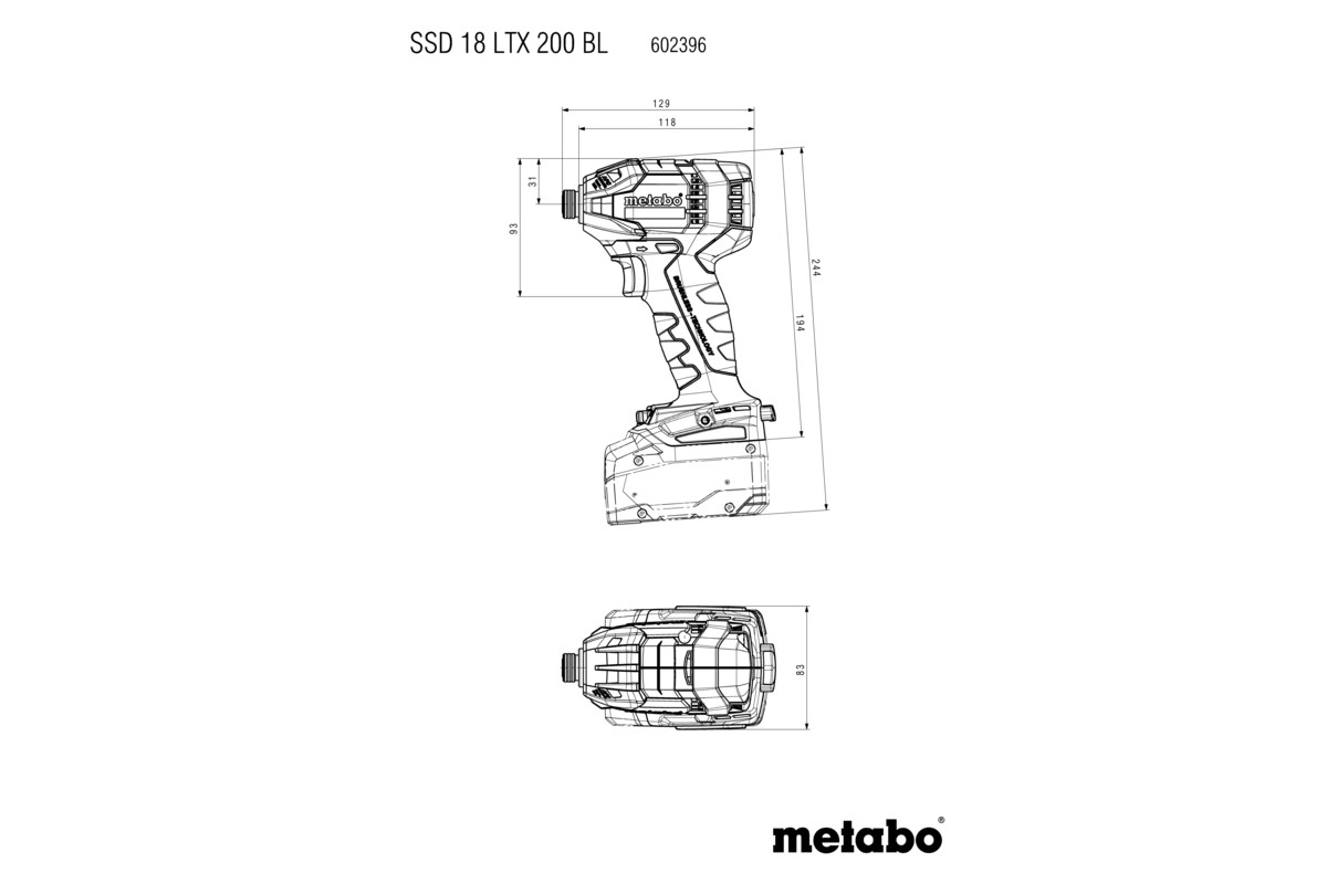 Metabo Akku-Schlagschrauber SSD 18 LTX 200 BL (ohne Akku, Karton)