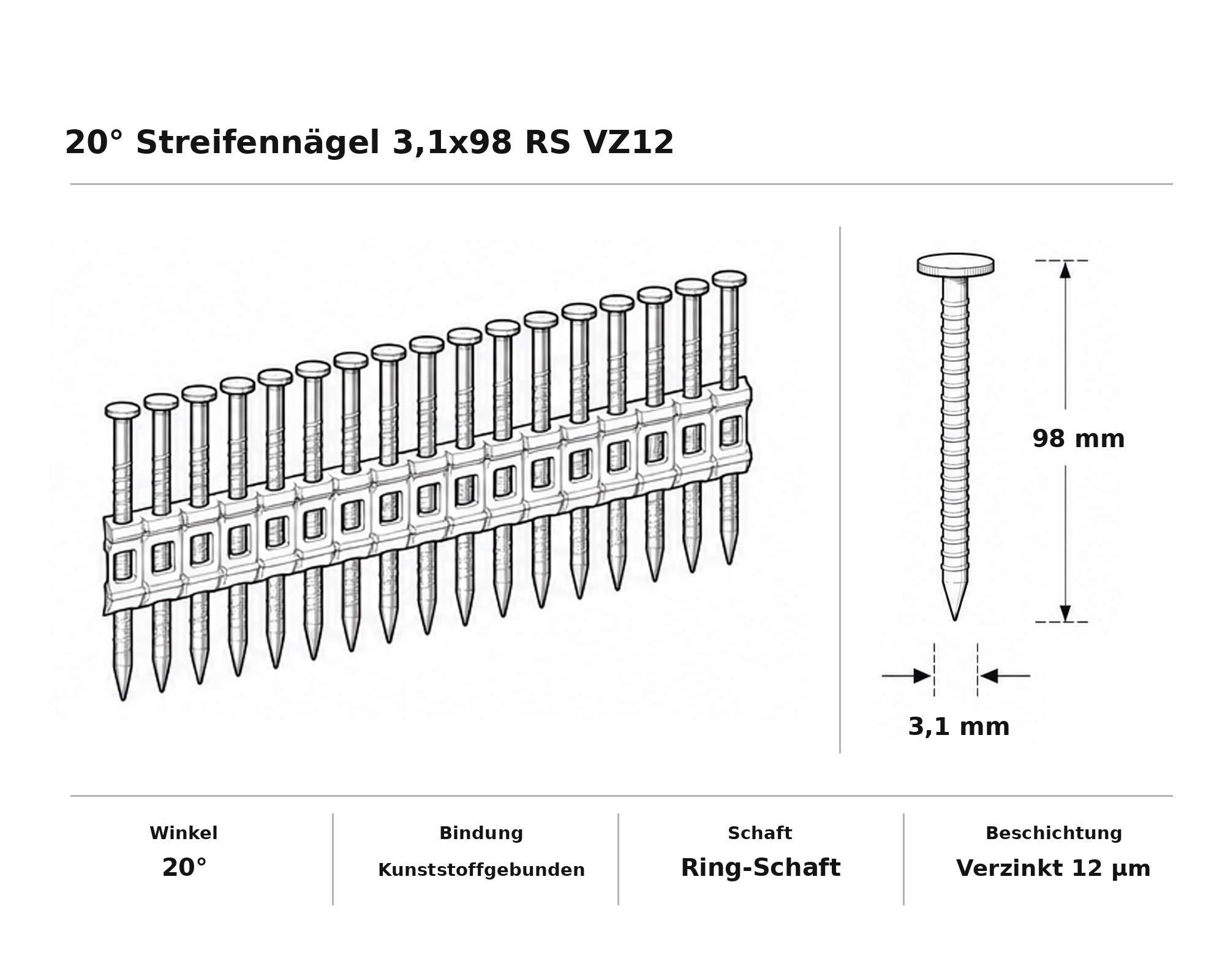 20° Streifennägel 3,1x98 RS VZ12