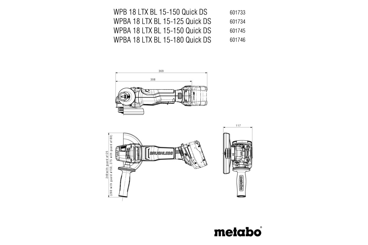Metabo Akku-Winkelschleifer WPBA 18 LTX BL 15-180 Quick DS