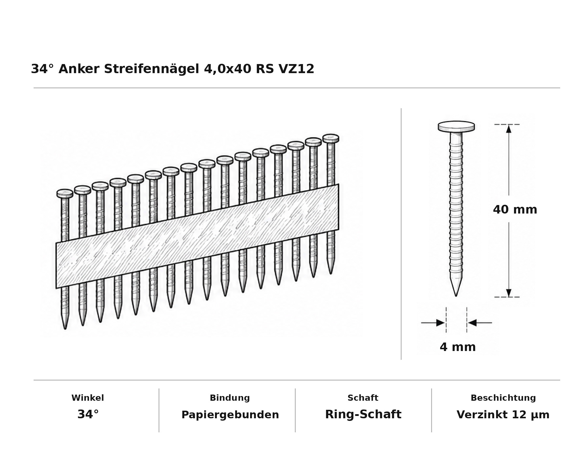 34° Anker Streifennägel 4,0x40 RS VZ12