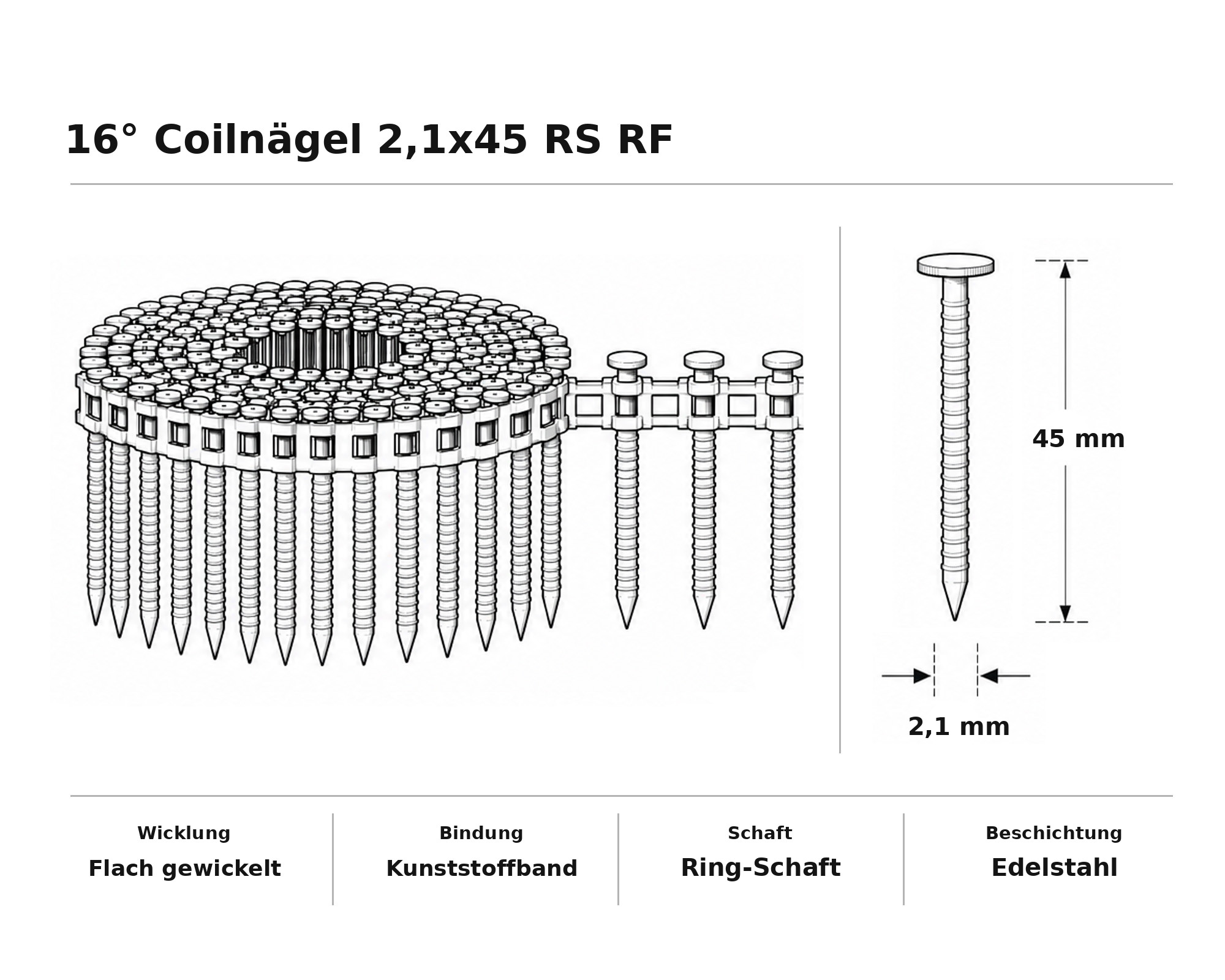 16° Coilnägel 2,1x45 RS RF