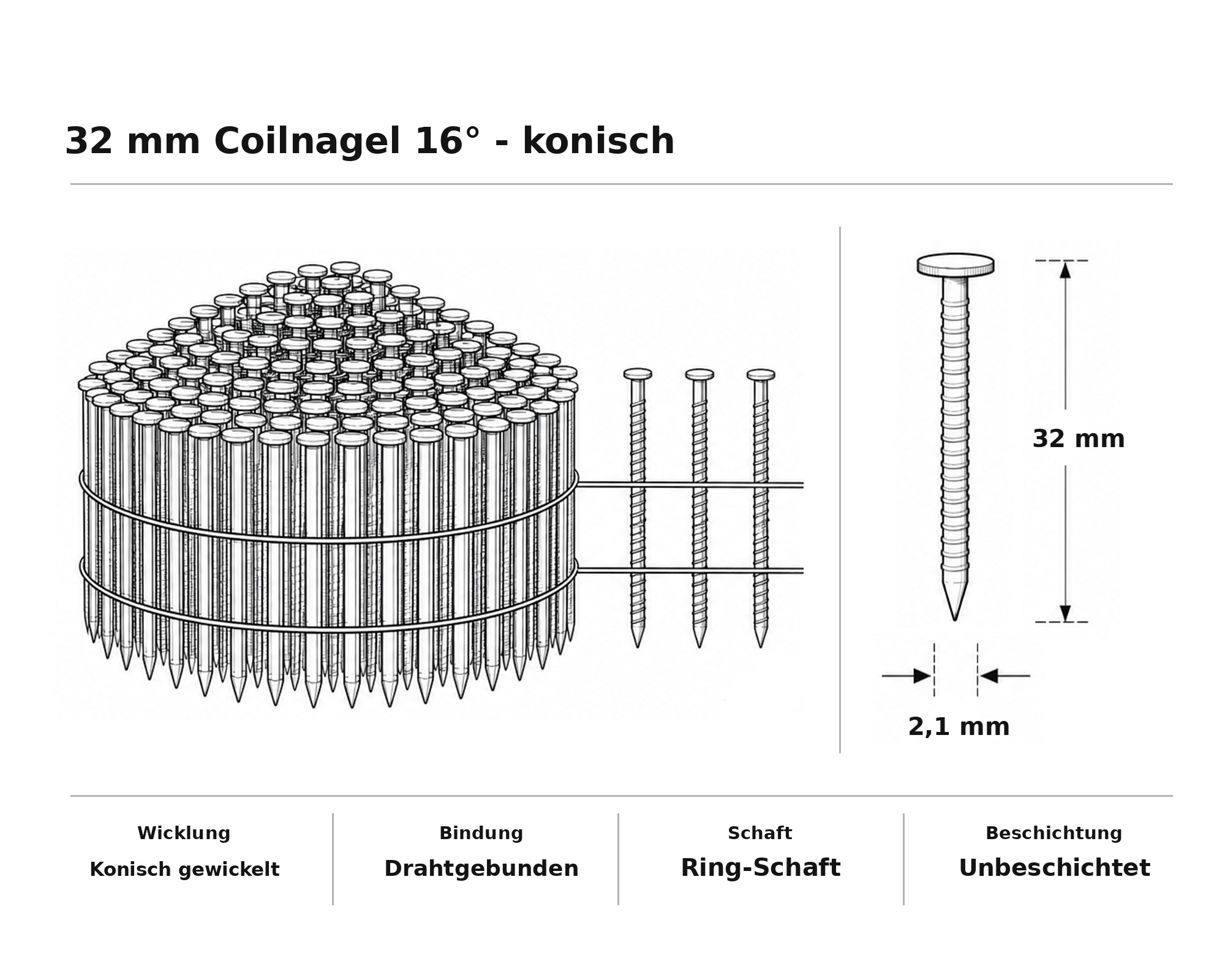 32 mm Coilnagel 16° - konisch