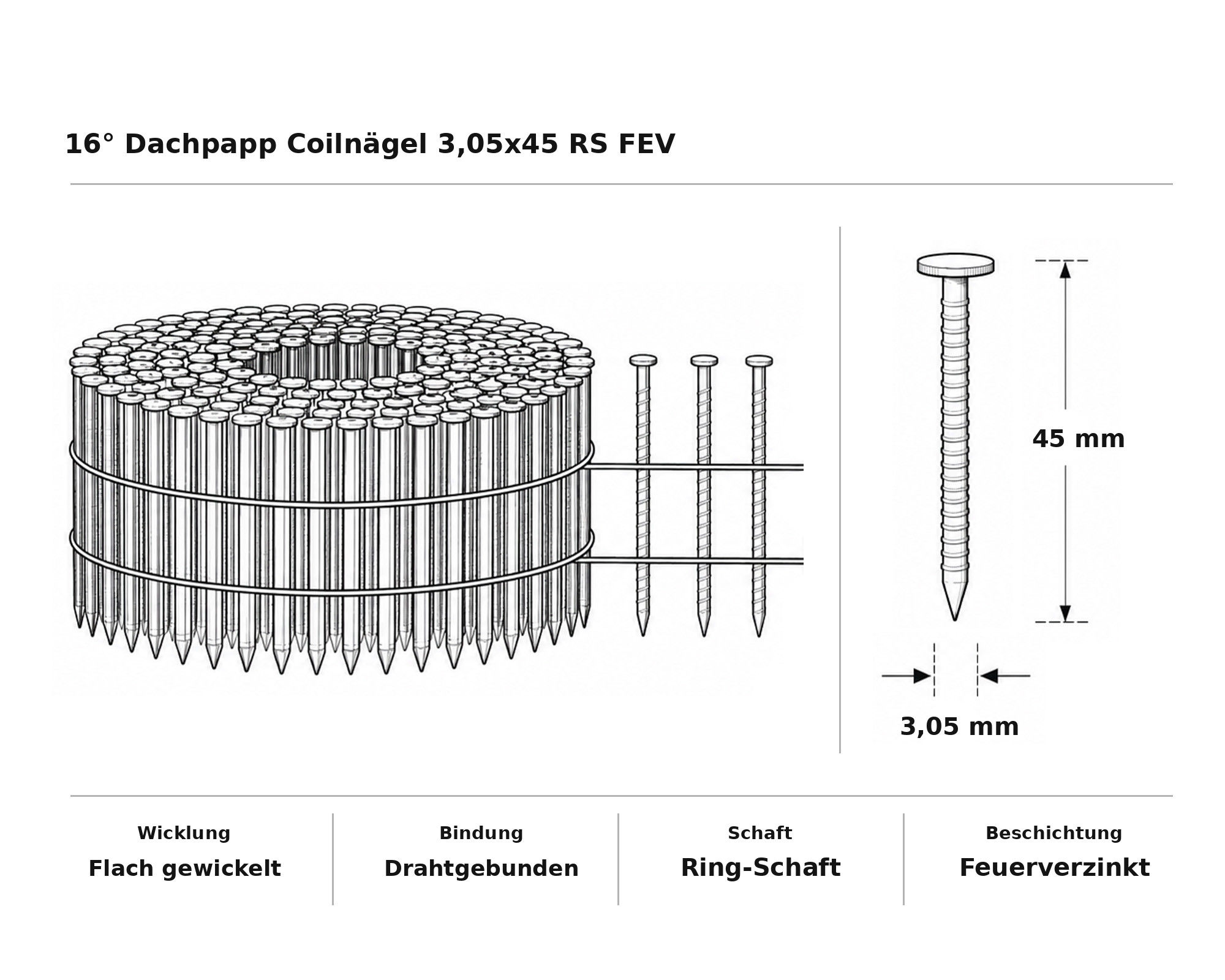 16° Dachpapp Coilnägel 3,05x45 RS FEV
