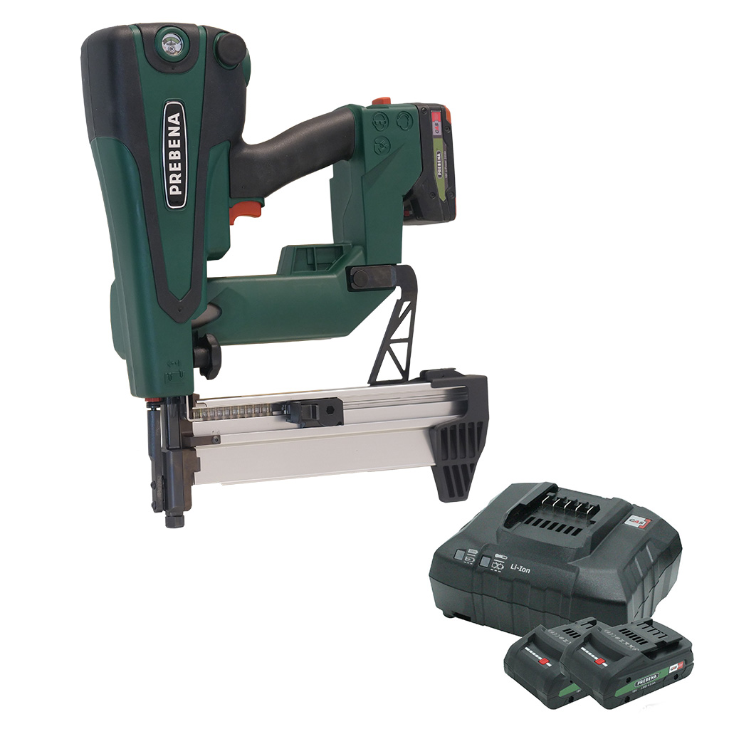 PREBENA PKT-8-RHC65-SET22 Stahl-Betonnagler für Nägel Type RHC von 40 – 65 mm inkl. 2 Stck. AKKU18-2,0-LI-POWER + AKKU-STATION12-36