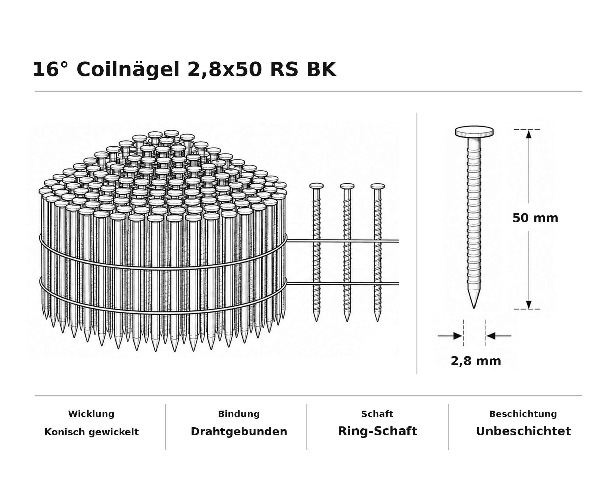 16° Coilnägel 2,8x50 RS BK