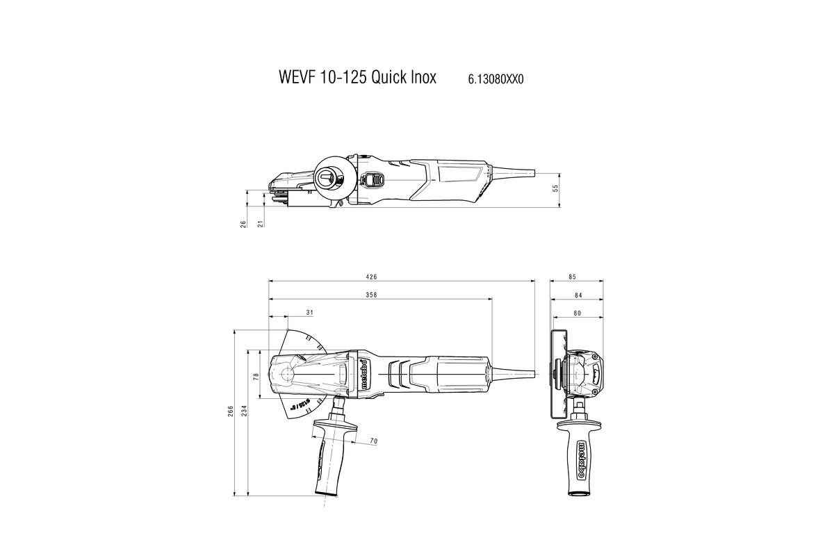 Metabo Flachkopf-Winkelschleifer WEVF 10-125 Quick Inox