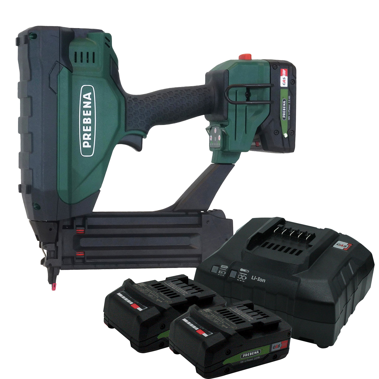 PREBENA PKT-3-J55-SET22 Akku-Nagler für Stauchkopfnägel Type J von 16 – 55 mm + 2 Stck. AKKU18-2,0-LI-POWER + AKKU-STATION12-36