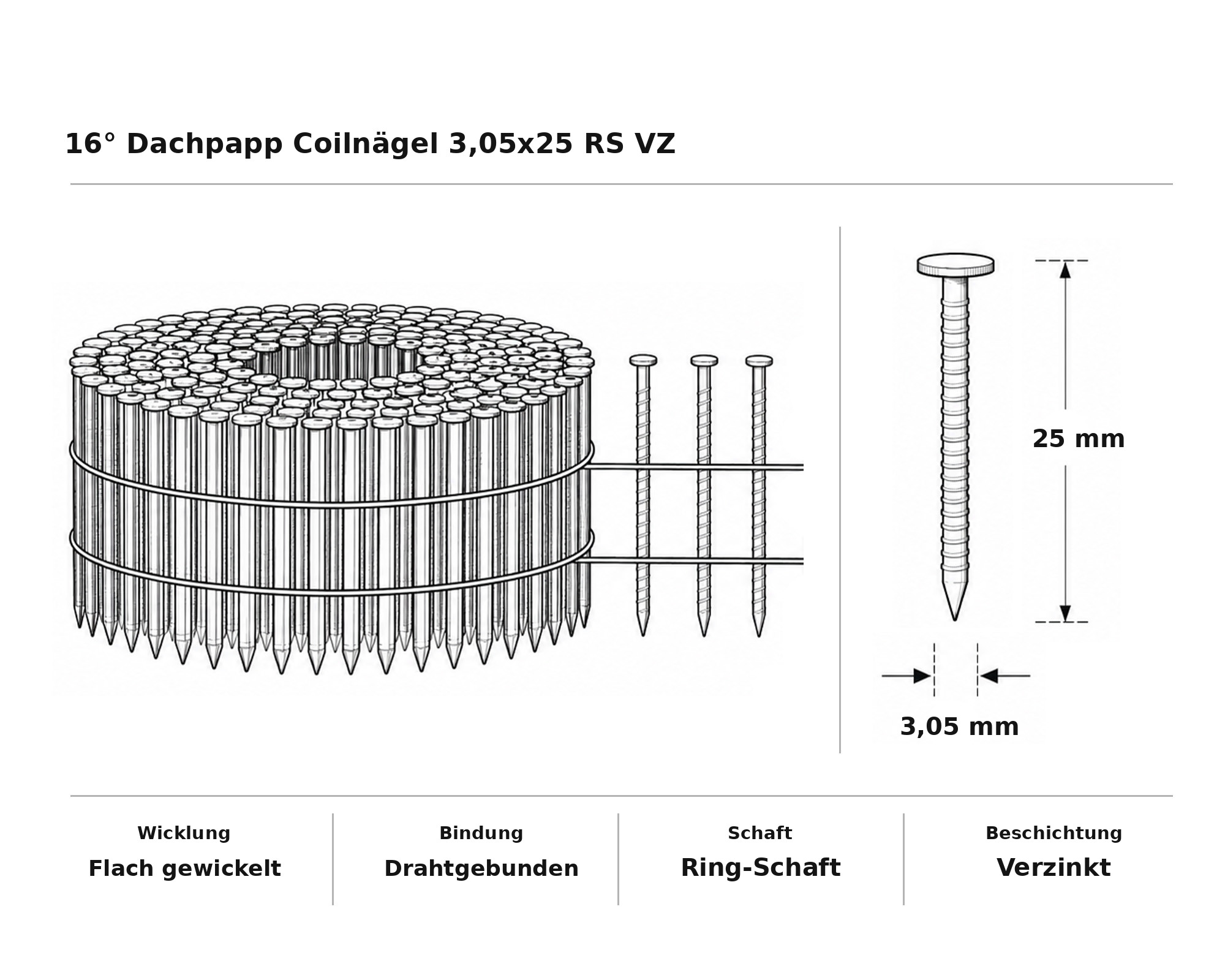 16° Dachpapp Coilnägel 3,05x25 RS VZ