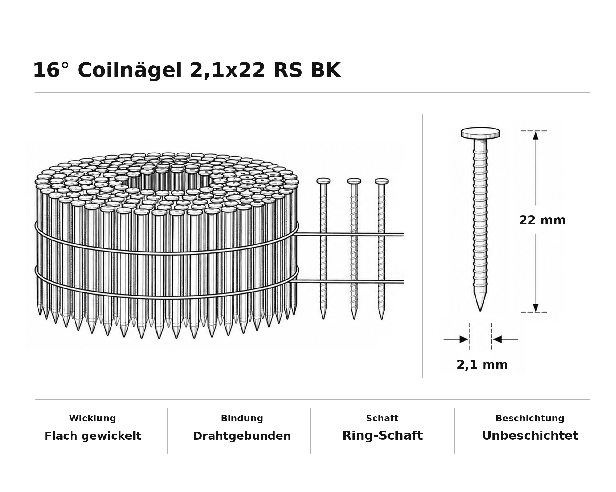 16° Coilnägel 2,1x22 RS BK