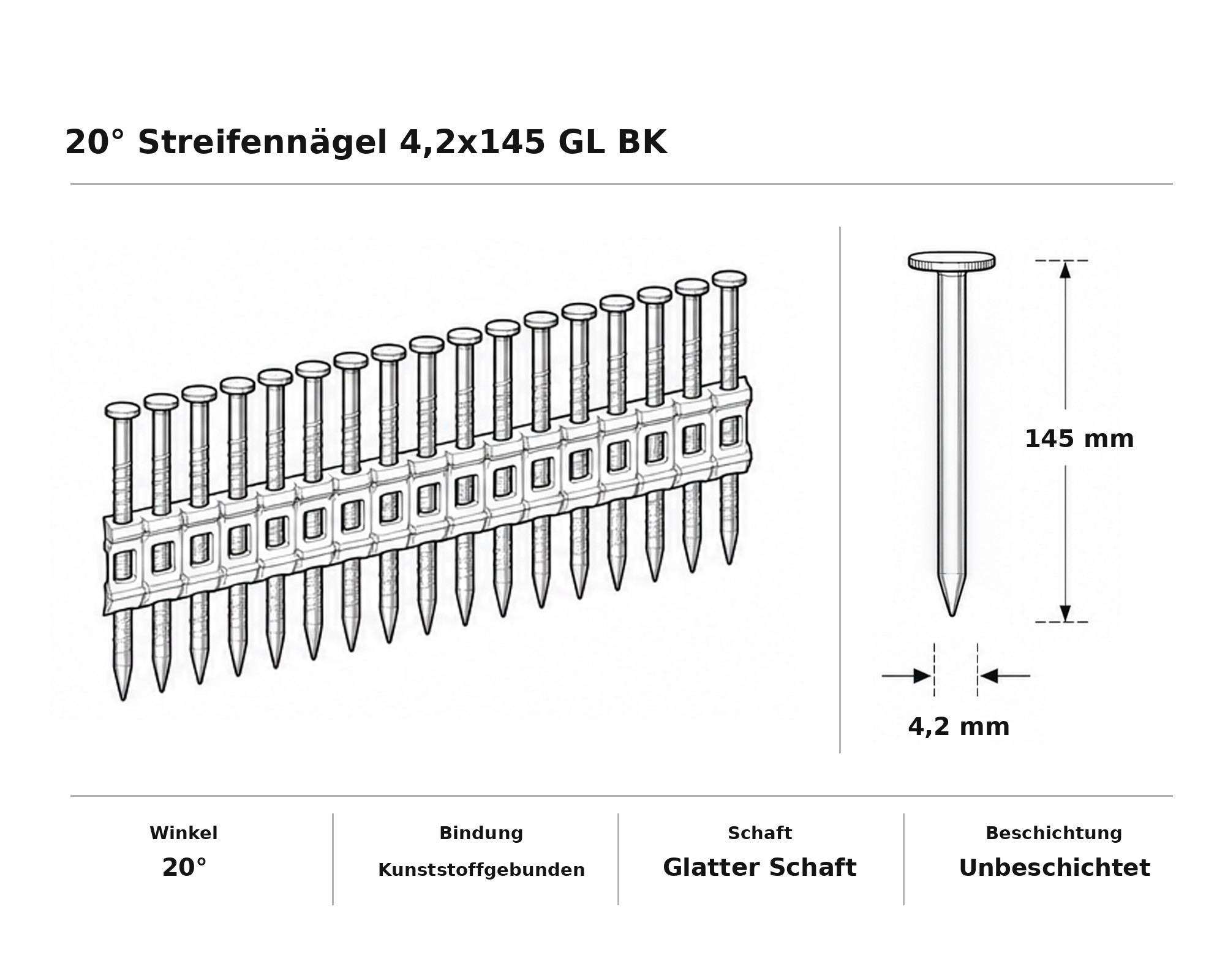 20° Streifennägel 4,2x145 GL BK